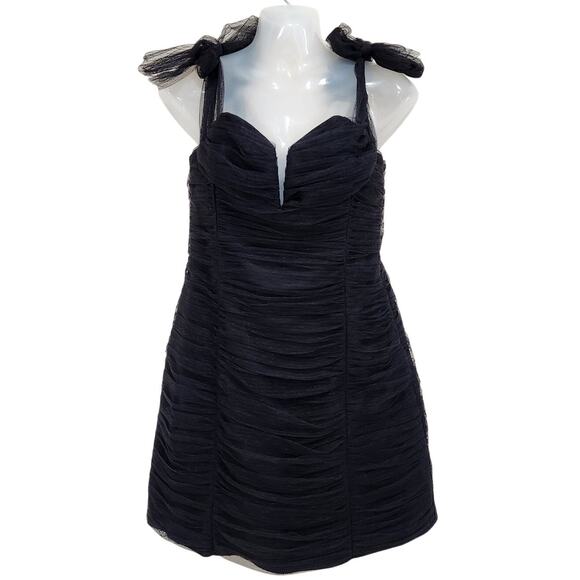 Alice McCall Goodvibes Tulle Tie Off Shoulder Fitted Mini Dress Black Size US 8 - Picture 1 of 15